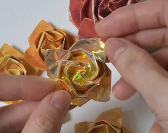 origami 100 yellow rose, fold fast beauty, pattern pdf & easy by 3dprint jig