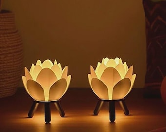 Lampade da tavolo a forma di fiore di loto, paralume in stile boho moderno, illuminazione ambientale con filamento PLA+ (2 pezzi)