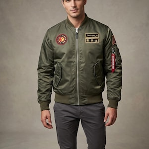 Chaqueta bomber Jeet Kune Do / Chaqueta de aviador MA-1 verde oliva con parches Yin Yang.