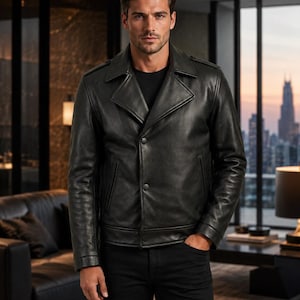 Men's German U-Boat Cowhide Leather Jacket | Handmade Military Biker Wrap Coat.