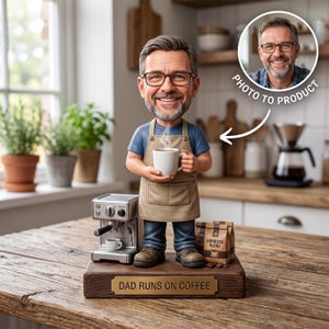 Personalized Coffee Dad 2D FLAT Wooden Block, Custom Photo Face Espresso Sign, Coffee Lover Desk Decor, Retirement Gift For Dad Grandpa