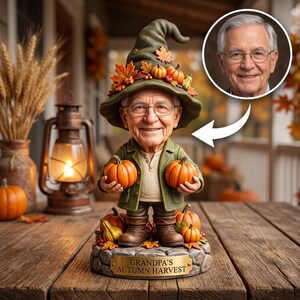 Personalized Grandpa Pumpkin Hat 2D FLAT Wooden Block, Custom Photo Wood Sign, Rustic Shelf Decor, Fall Keepsake, Gift for Dad Grandad
