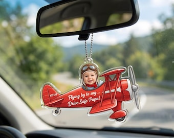 Custom Baby Pilot Car Ornament, Personalized Airplane Car Visor Clip, Drive Safe Papa Hanger, Fathers Day Gift for Dad