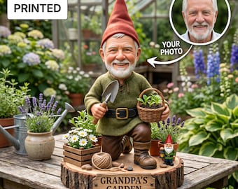 Personalisierter Gartenzwerg 2D FLAT Holzblock, benutzerdefiniertes Foto-Gesicht-Holzschild, Gartenarbeit-Andenken, Vatertagsgeschenk für Vatertagsgeschenk für Papa und Opa