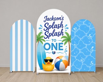 Arco de cumpleaños personalizado con nombre, decoración para fiesta en la piscina, primer cumpleaños, conjunto de arco para fiesta de cumpleaños de niño en verano