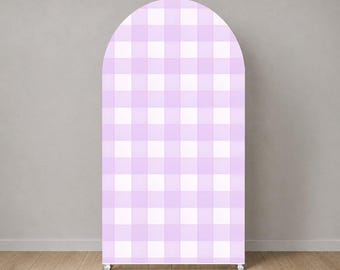 Juego de 3 fondos de arco de cuadros lavanda, cubierta de arco a cuadros morados, paneles de arco minimalistas para baby shower y fiesta de cumpleaños, decoración de eventos en tonos pastel