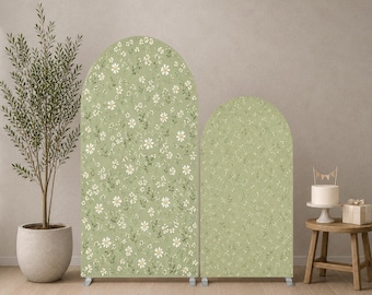 Juego de 2 fondos para arco de margaritas verde salvia, cubierta para arco de baby shower con flores silvestres, decoración floral para fiestas de cumpleaños, fondo para arco de jardín.
