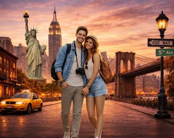Fondo con el horizonte de la ciudad de Nueva York, mural de pared con el atardecer en el puente de Brooklyn, fondo para fotografía de la Estatua de la Libertad, decoración para fiesta temática de viajes a Nueva York