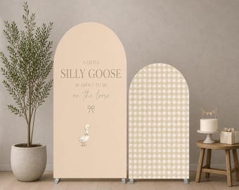 Cubierta para arco de baby shower con diseño de ganso gracioso, arco de cumpleaños con diseño de ganso en color beige neutro, decoración minimalista para baby shower, panel de arco con diseño de ganso personalizado.