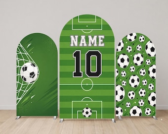 Juego de 3 fondos personalizados para arcos de fútbol, cubierta para arco de fiesta de cumpleaños de fútbol, fondo personalizado para fotomatón con temática deportiva infantil con nombre y número.