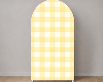 Cubierta de arco de cuadros amarillo mantequilla, fondo de arco para baby shower, decoración neutra para fiestas, cumpleaños de Little Sunshine, fondo personalizado para eventos