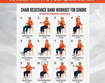 Chair Resistance Band Workout for Seniors | Low Impact Home Strength Routine | Printable Fitness Poster & 28-Day Tracker (Digital Download)