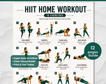 HIIT Home Workout, No Equipment Exercises, Full Body Cardio Chart, Movement Guide, Workout Planner, A4 A5 US Letter PDF