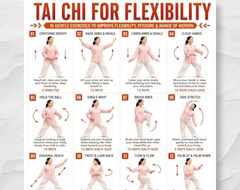 Tai Chi for Flexibility | 16 Gentle Exercises for Posture & Range of Motion | Women's Printable Bundle PDF