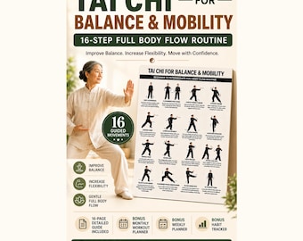 Tai Chi for Balance & Mobility, Beginner Tai Chi Flow Routine, Tai Chi Exercises Printable, Gentle Home Workout PDF, Instant Download