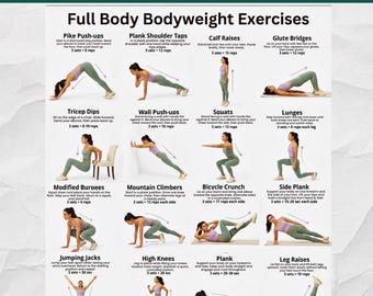 Full Body Bodyweight Exercises  Printable Home Workout Poster PDF  No Equipment Fitness Guide  Beginner Friendly Workout Poster
