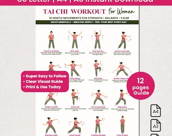 Tai Chi for Women | 16 Gentle Daily Movements | Balance Strength & Calm | Printable Wellness Guide PDF | Instant Download