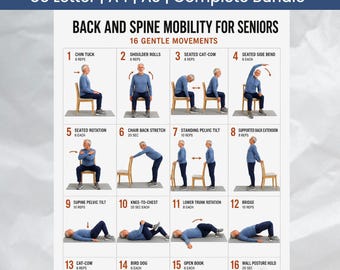 Back and Spine Mobility Routine for Seniors | Gentle Stretching Printable Workout Poster & 28-Day Tracker (Digital Download)