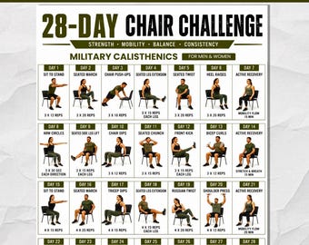 Sfida di allenamento da seduti di 28 giorni in stile militare (stampabile) / Allenamento di forza da seduti per uomini e donne / Download immediato in PDF