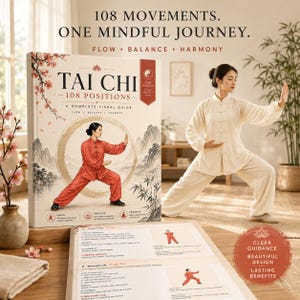 Guida visiva completa al Tai Chi / Tai Chi per principianti stampabile / Tabella per la pratica a casa / Routine quotidiana dolce in PDF / Download immediato