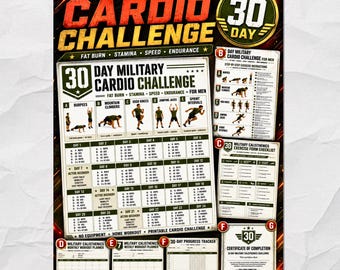 Military Cardio Challenge Bundle,  Men Fat Burn Stamina Workout Exercise Guide PDF Download