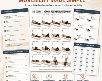 Bed Exercises Morning Routine | 16 Gentle Wake-Up Movements | Printable Fitness Poster & Tracker (Digital Download)