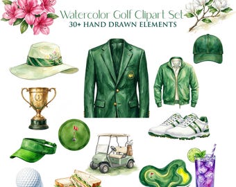 Masters Golf Clipart Set | Watercolor Tournament Illustrations (Digital Download)