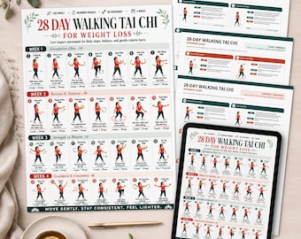 28-Day Walking Tai Chi for Weight Loss | Printable Chart  3 Page Movement Guide | Beginner Workout PDF