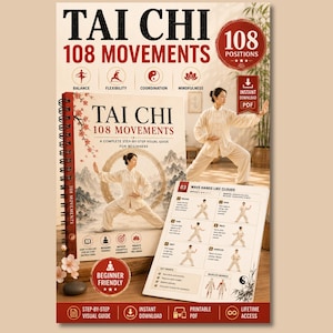 Komplettes Tai Chi Visuelles Handbuch | Anfänger Tai Chi Printable |  Home Übungstabelle | Sanfter Alltag PDF | Sofort Download