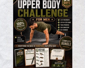 Military Upper Body Challenge Bundle Printable Men Push-Ups Chest Arms Shoulders Workout Poster Guide Tracker Planner Certificate PDF