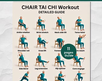 Chair Tai Chi for Seniors, 20 Step Printable Poster PDF  Seated Exercise Chart | Digital Download