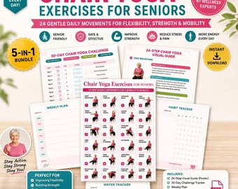 Chair Yoga for Seniors | 30 Day Challenge Bundle | Printable Seated Yoga Guide | Senior Fitness PDF | 11 Pages