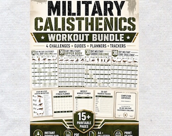 28  Day Military Calisthenics Challenge complete Bundle | 15+ Printable Pages 4 Workout Posters Trackers  No Equipment Home Workout PDF Men