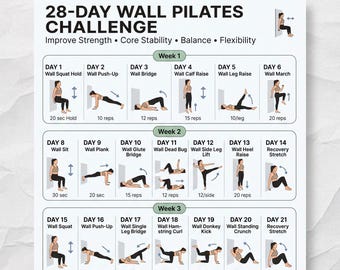 28-Day Wall Pilates Challenge , Beginner Workout for Women