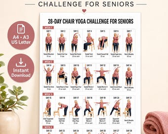 28-Day Chair Yoga Challenge for Seniors | Printable Exercise Guide & Tracker (Digital Download)