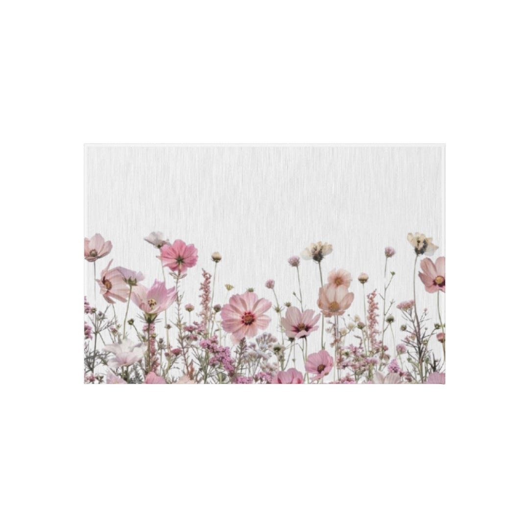 Pink Rug Pattern Landscape Pink Wildflower Field Outdoor Rug | Floral Patio Mat - Etsy