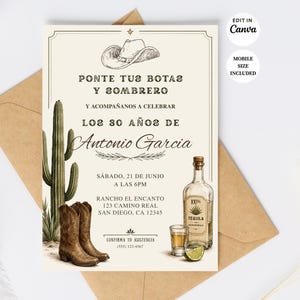 Spanish Mexican Cowboy Birthday Invitation Template, Invitacion para Fiesta Vaquera Mexicana, Western Party Invite, Canva Editable
