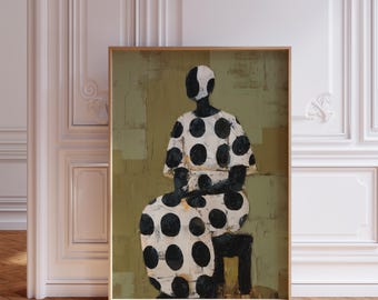 Abstract Afrocentric Black Woman Polka Dot Wall Art, Sage Green African American Print, Trendy Boho Neutral Decor, Digital Download Poster