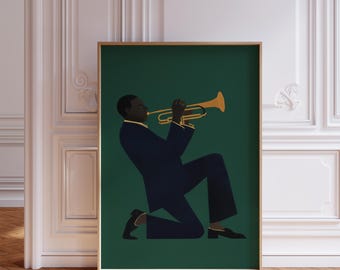 Vintage Jazz Afrocentric Wall Art,  African American Poster, Minimalist Black Owned Print, Elegant Retro Music Eclectic Digital Download