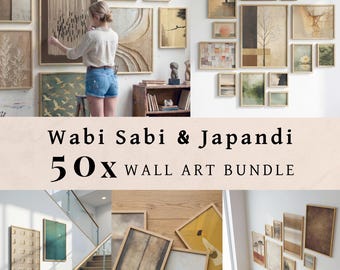 侘び寂び＆ジャパンディ ウォールアートプリント50枚セット、トレンディなジャパンディ ウォールアートセット、ミニマリストな日本の侘び寂びニュートラルボヘミアンデジタルダウンロード