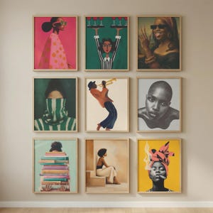 ベストセラーのアフリカ中心主義ウォールアート100点セット、トレンディなアフリカ系アメリカ人プリント、黒人女性のアートポスター、折衷的なレトロモダンな黒人経営のインテリア 画像 7