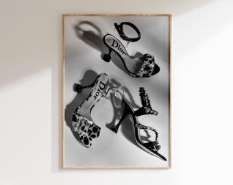 Luxury Heels Fashion Wall Art Black and White Photography Glam Shoe Designer Gallery Poster Chic Elegant Glamour Black Woman Home Decor