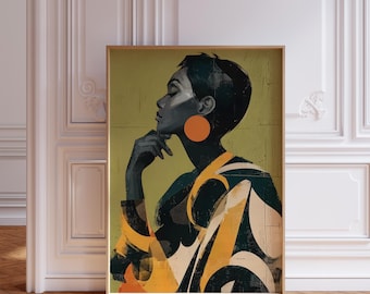 Modern Afrocentric Wall Art, African American Art, Boho Black Woman Portrait, Colorful Folk Art, Living Room Home Decor (Digital Download)
