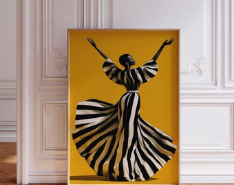 Black Woman Arms Raised to Sky, Afrocentric Wall Art, Black Owned Art, African American Art Poster, Funky Black Girl Yellow Digital Download