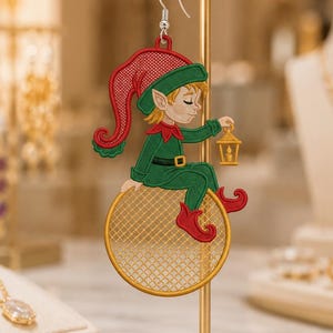 Christmas Elf FSL Embroidery Earring | Free Standing Lace Christmas Elf Dangle Earring Charm Machine PES DST Jef Files