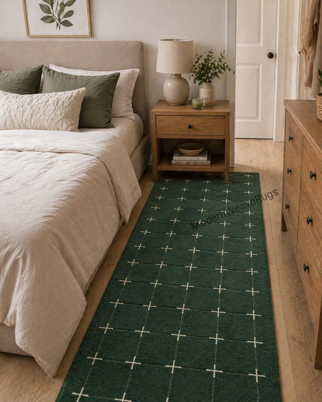 Deep Green Rug Pattern Hand-tufted Green Runner Rug, Modern Grid Pattern Wool Carpet - Etsy