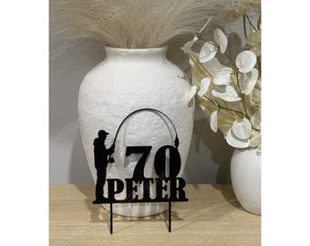 Custom 3D Printed Fishing Birthday Cake Topper: Peter 70th Party Decoration