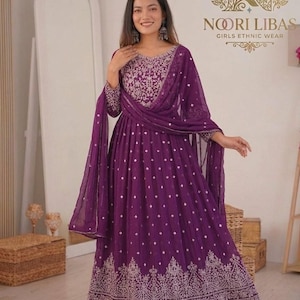 Designer Purple Heavy Embroidered Sequence work Salwar Kameez with Dupatta, Party wear Dress, Function wear,Wedding Anarkali,Purple Outfit