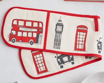 London Skyline Double Oven Glove - Lovingly Made In Britain, Cooking gloves, Insulated cotton, Kitchen gloves, Oven glove, Pot Holder