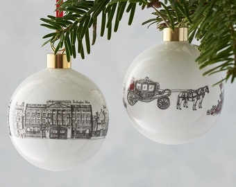 Royally British Bauble / Christmas Ornament - Lovingly Made In Britain - Featuring the Queen and Buckingham Palace